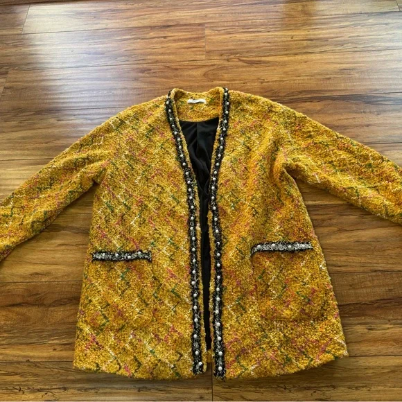 Zara Women's Pearl Beaded Tweed Jacket/Cardigan Size M - Picture 5 of 7